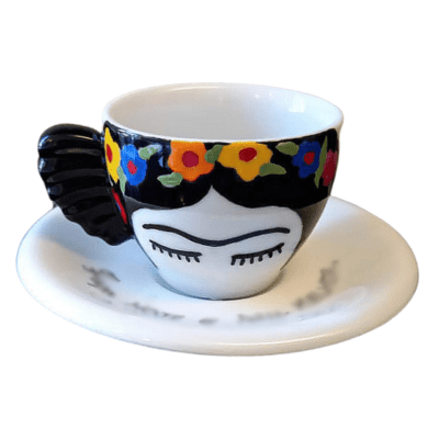 Xícara com Pires – Frida – Porcelana – “Dê Valor Ao Que Não Tem Preço” – Café Expresso