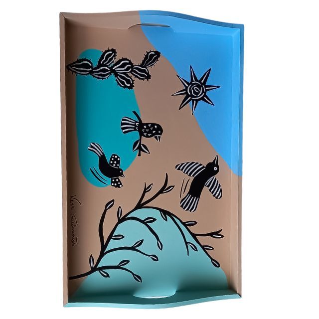 bandeja em madeira, pintada à mão.