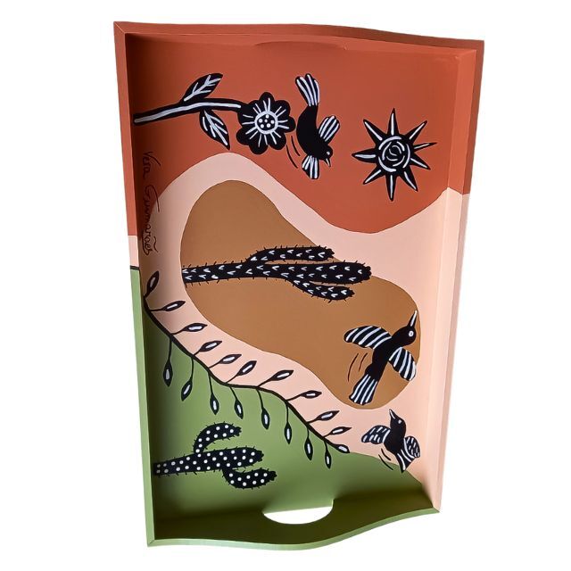 bandeja em madeira, pintada à mão.