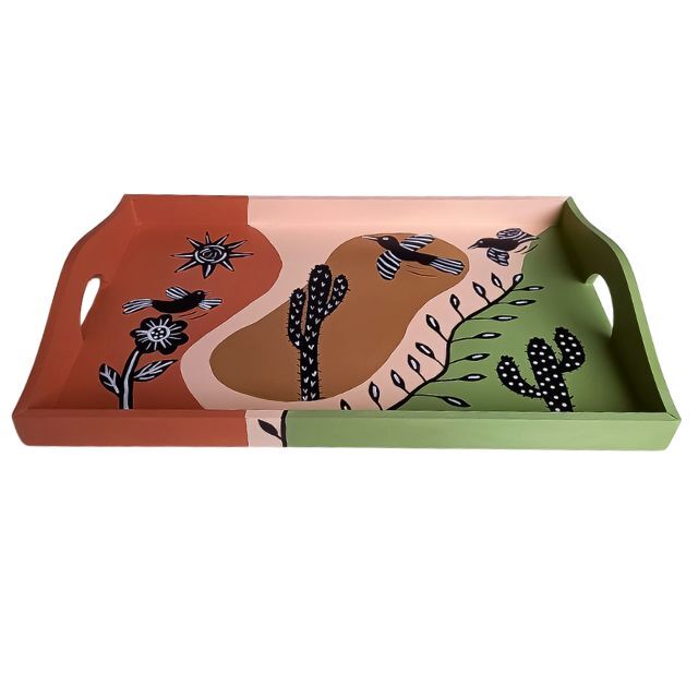 bandeja em madeira, pintada à mão.