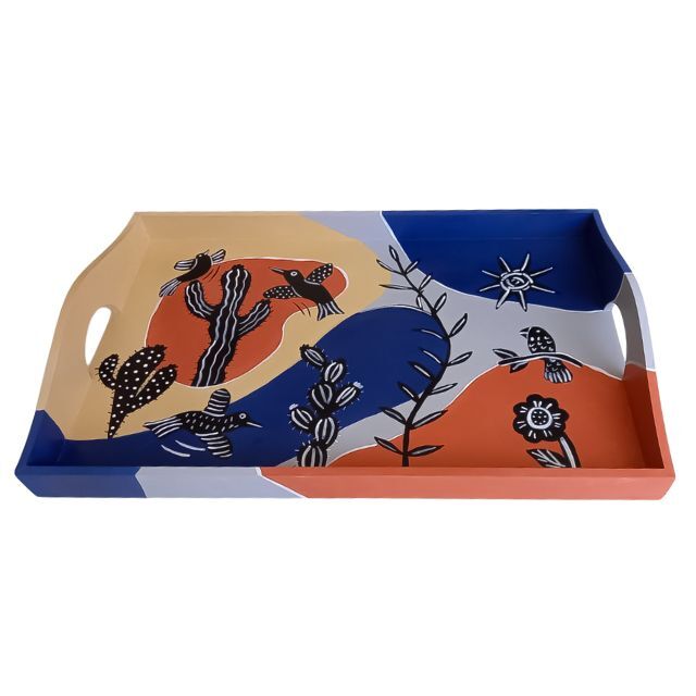 bandeja em madeira, pintada à mão.