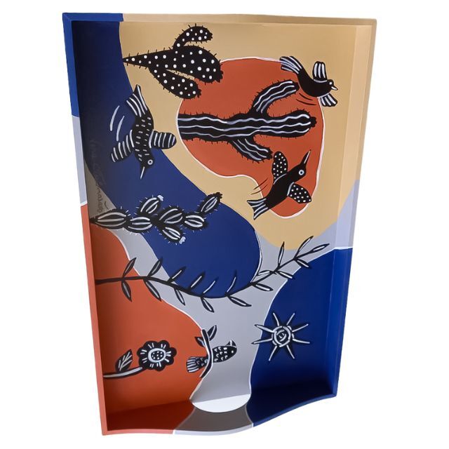 bandeja em madeira, pintada à mão.