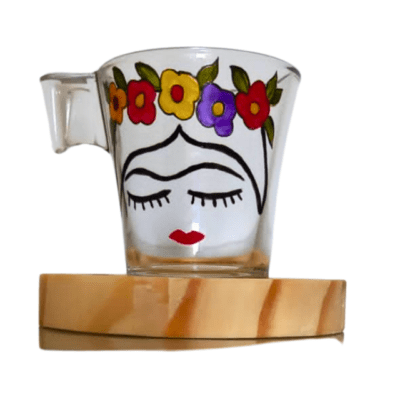 Xícara Frida com Pires em Madeira – 80ml – “Espalhe Amor Por Onde For”