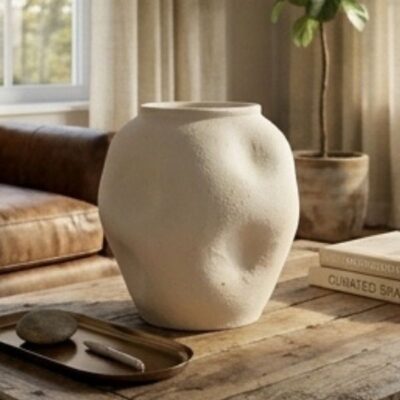 Vaso – Amassado – Cerâmica – Off – White