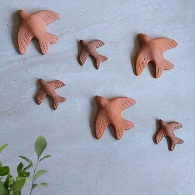 Composição de 6 Andorinhas de Cerâmica – Cor Natural