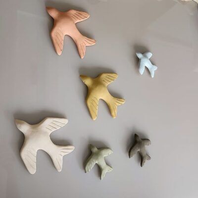 Composição de 6 Andorinhas de Cerâmica – Coloridas