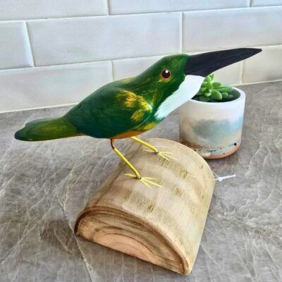 Passarinho – Verde – no Tronco – Madeira