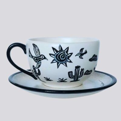 Caneca Para Chá 300ml e Pires – Tema Xilogravura – “Um Dia de Cada Vez”