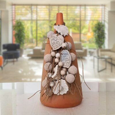 Vaso Decorativo com Adorno em Cerâmica Natural – VAN4