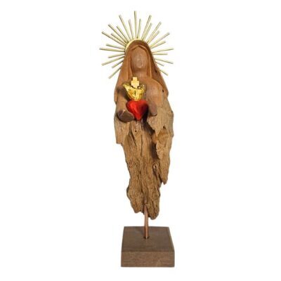 Sagrado Coração de Maria 50cm – Escultura em Tronco de Madeira