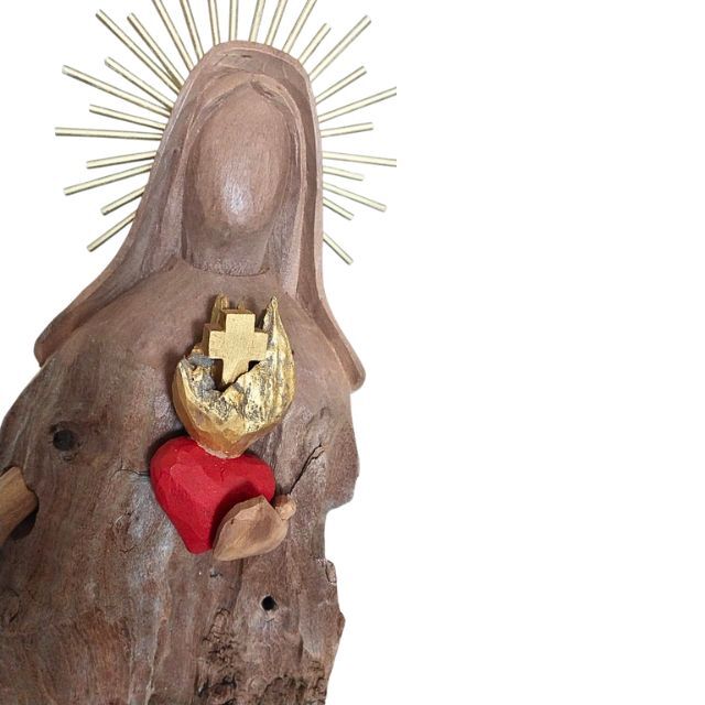 Sagrado Coração de Maria 53cm – Escultura em Tronco de Madeira - Imagem 5