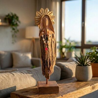 Nossa Senhora 40cm – Escultura em Tronco de Madeira