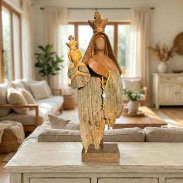 Nossa Senhora e o Menino Jesus 43cm – Escultura em Tronco de Madeira